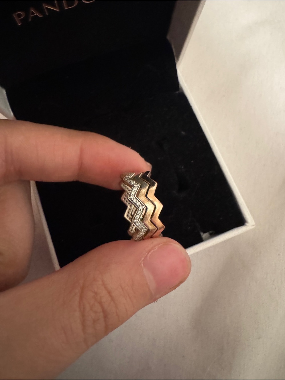 Pandora Rose Gold Zigzag Stacking Ring with CZ Accents